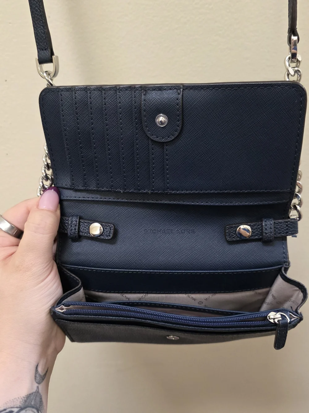MICHAEL KORS Navy Leather Crossbody with Chain Strap